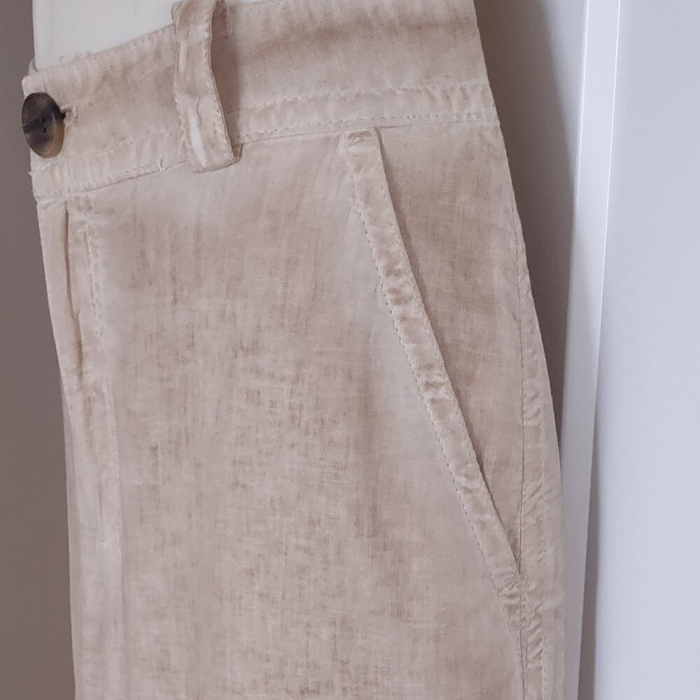 ZARA NWT Full Length Beige Bronze Linen Blend Trousers Size MEDIUM - Picture 4 of 11